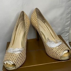 Gold open toe high heels